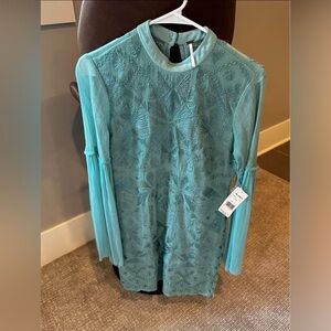Free People Cleo Canton Mini Dress Teal Turquoise (Size 4, NWT)